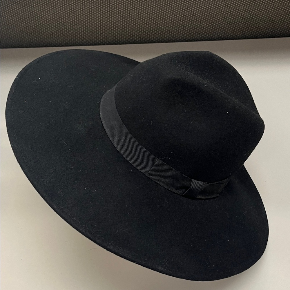 Chic Black Boho Wide-Brim Hat with ribbon band one size / preowned - Picture 2 of 11